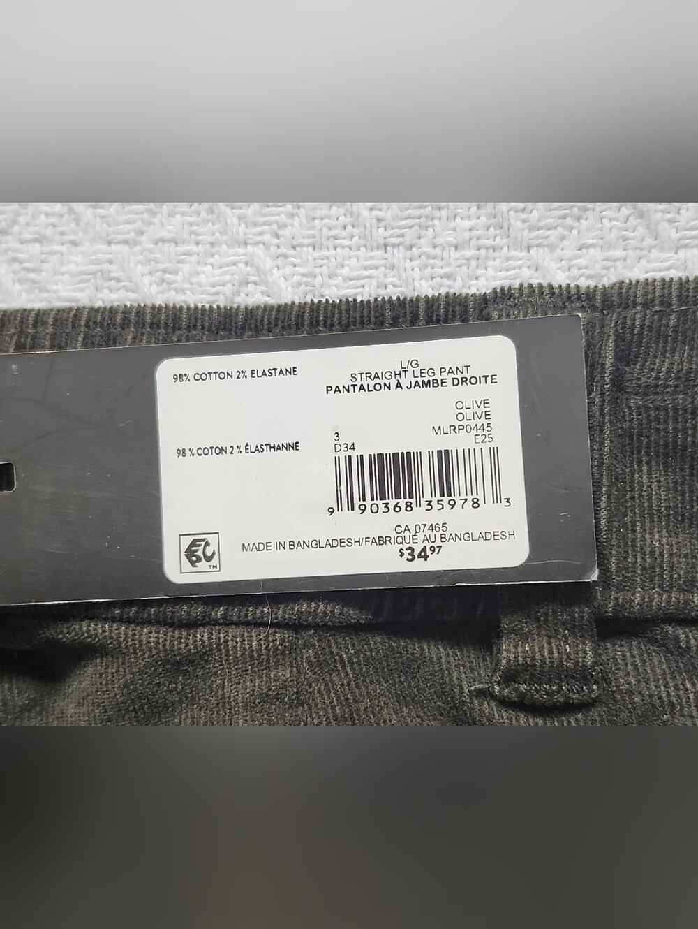 MEXX Straight Leg Olive Green Corduroy Feel Women's Pants. Size Large. NWT - Picture 11 of 15